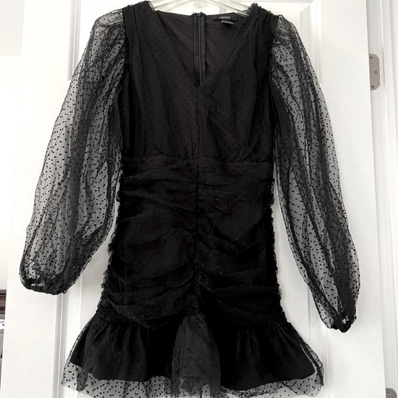 Forever 21 Black Tulle Polka Dot Mini Dress | Size M - Picture 1 of 4